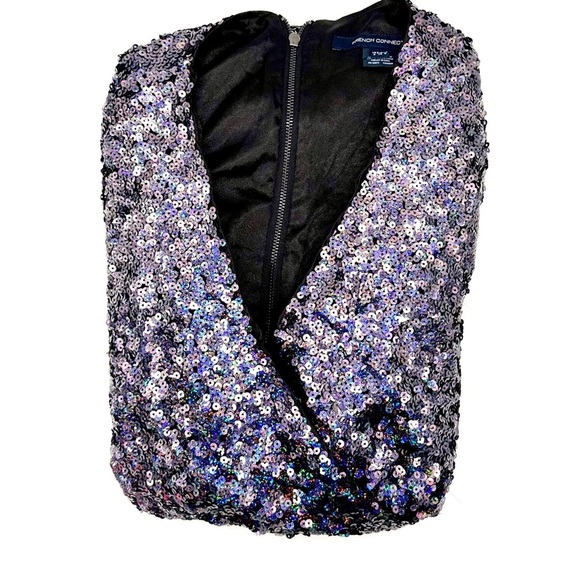NWOT FRENCH CONNECTION Purple+ Multi Sequin Black Short Sleeved Dress Size: 4 - Picture 7 of 7